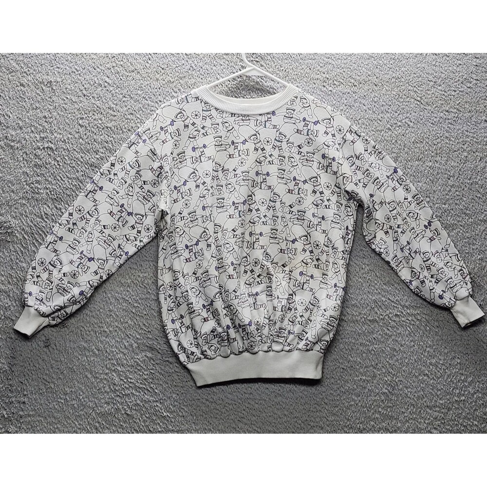 VTG  Love In Bloom NY Sweater Women's M Teddy Bear Exercise All Over Print  USA